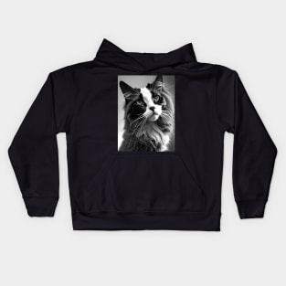 Black and White Cat - Modern Digital Art Kids Hoodie